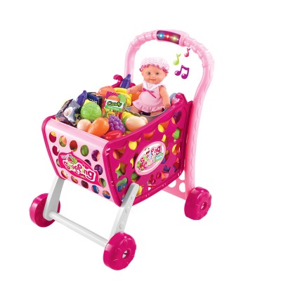 Newest pretend play  toys Induction shopping car with large capacity and multi accessories